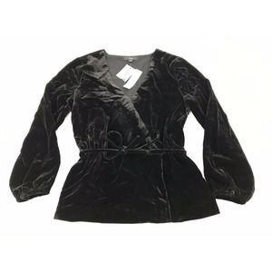 J. Crew Black Velvet Faux Wrap Top 0 $98 Flaw